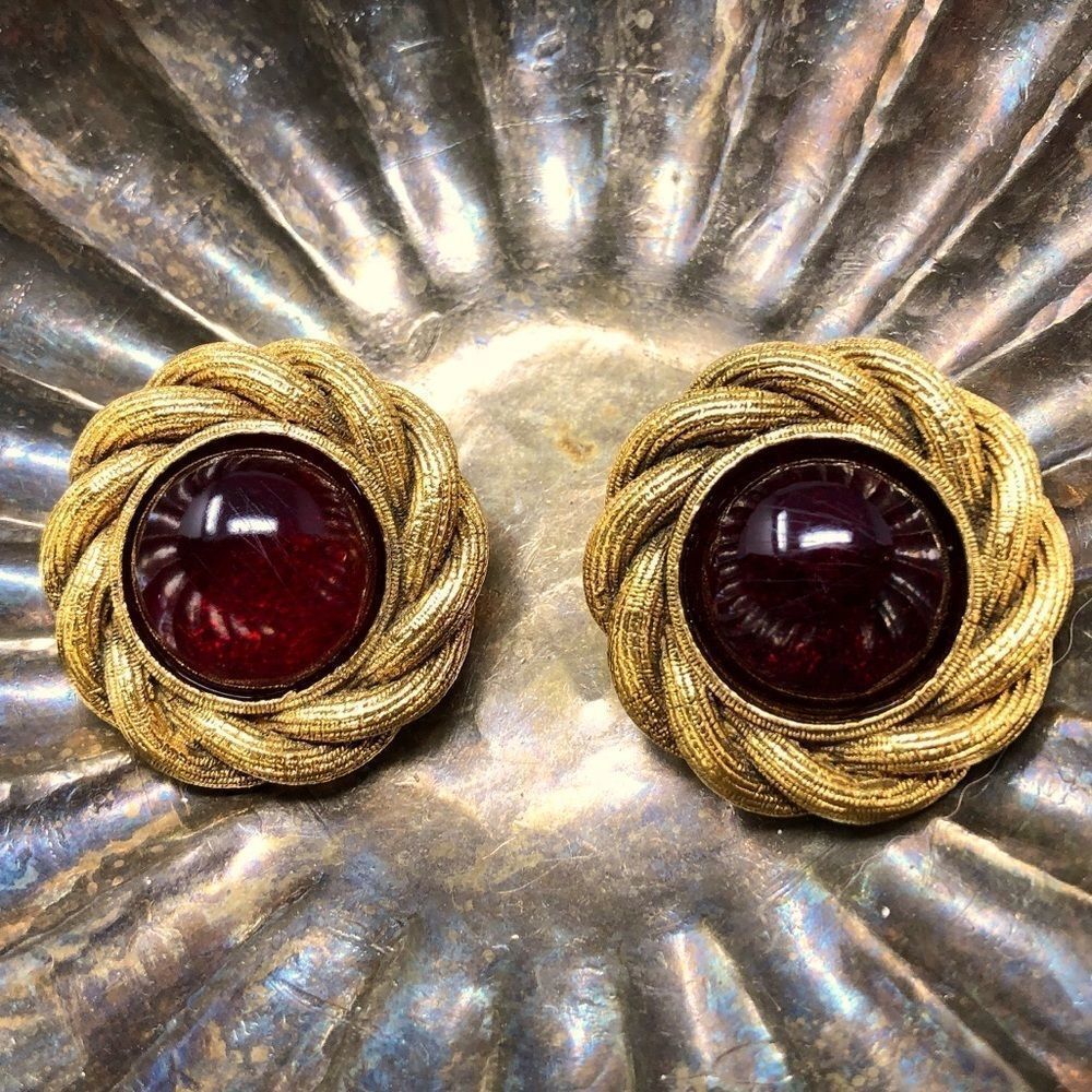 Chanel Gripoix Glass Flower Gold Plated earrings